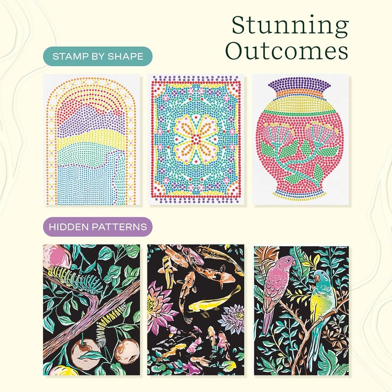 LifeLines FlowArt Activity Pads, 2-Pack with 8 Double-Sided Markers, 40 Scenes & Bonus Pad - Guided Dot Art Meditations - Stamp-by-Shape & Hidden Patterns Coloring Books for Tweens, Adults & Seniors - Image 4